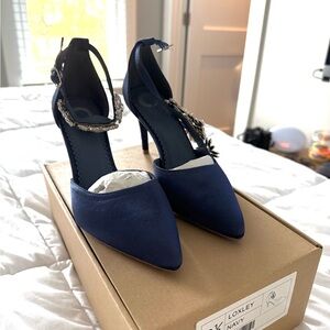 Satin Navy Heels, jeweled strap -offer